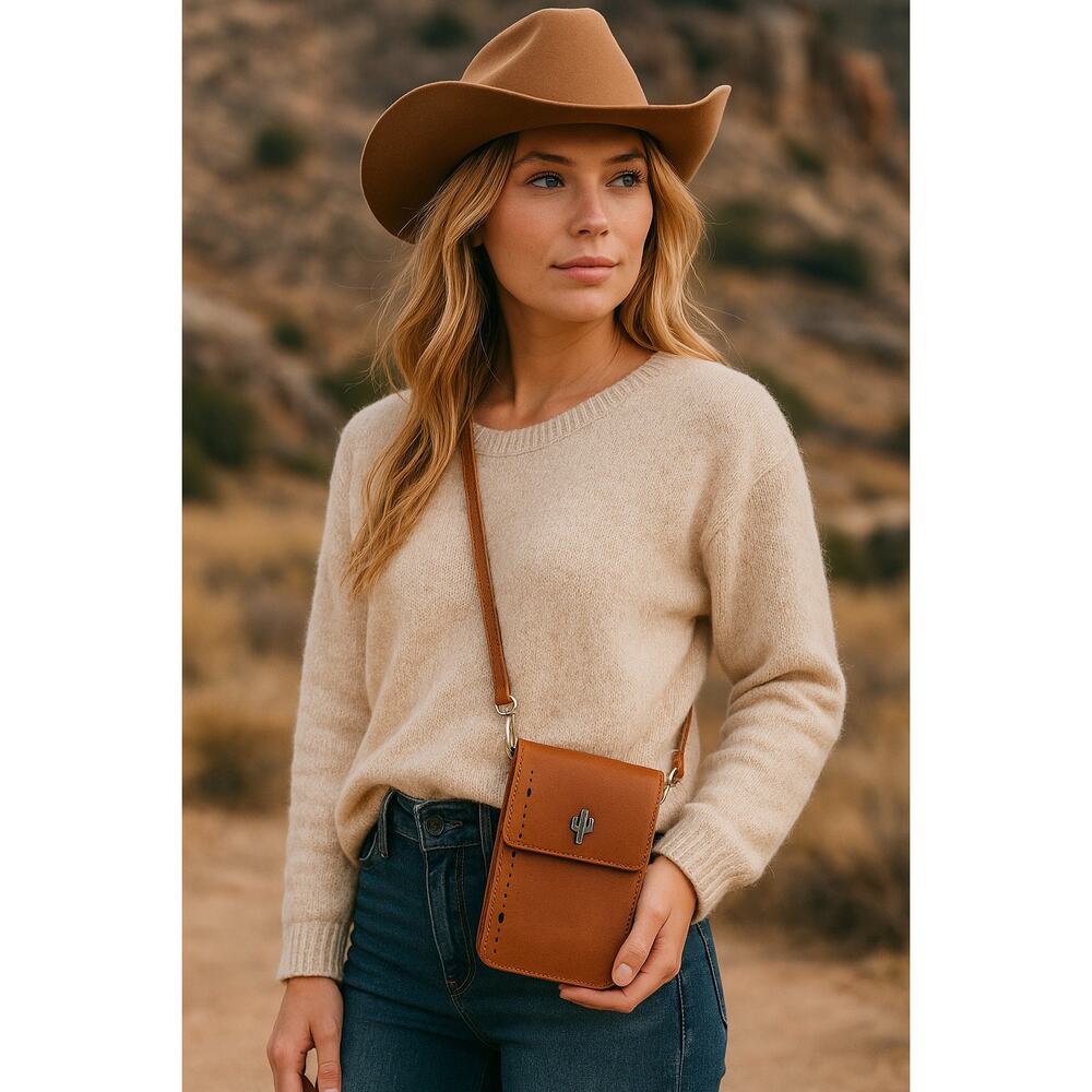 Most Wanted USA Cactus Mini Crossbody Bag Brown Leather Festival NEW